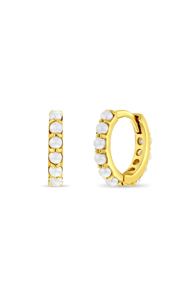 In Season Jewelry 14k Tiny Simulated Pearl Huggie Earrings, Main, color, White