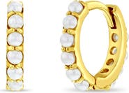 In Season Jewelry 14k Tiny Simulated Pearl Huggie Earrings