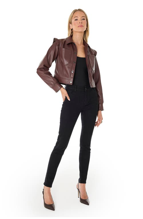 The Noli Shop Chantal Ruffle Sleeve Leather Jacket In Brown