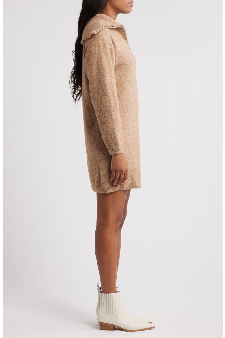Zip Collar Long Sleeve Mini Sweater Dress, Alternate, color, MARLED TAUPE