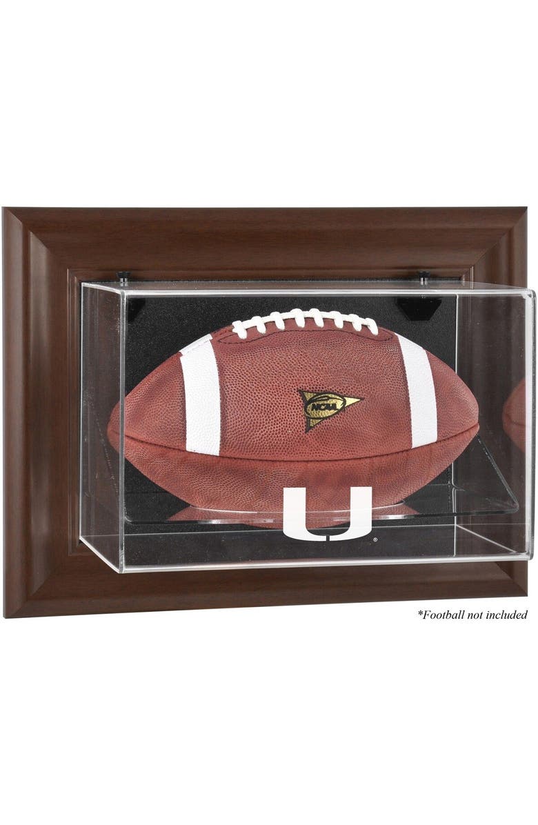 FANATICS AUTHENTIC Miami Hurricanes Brown Framed Wall-Mountable Football Display Case, Main, color, 