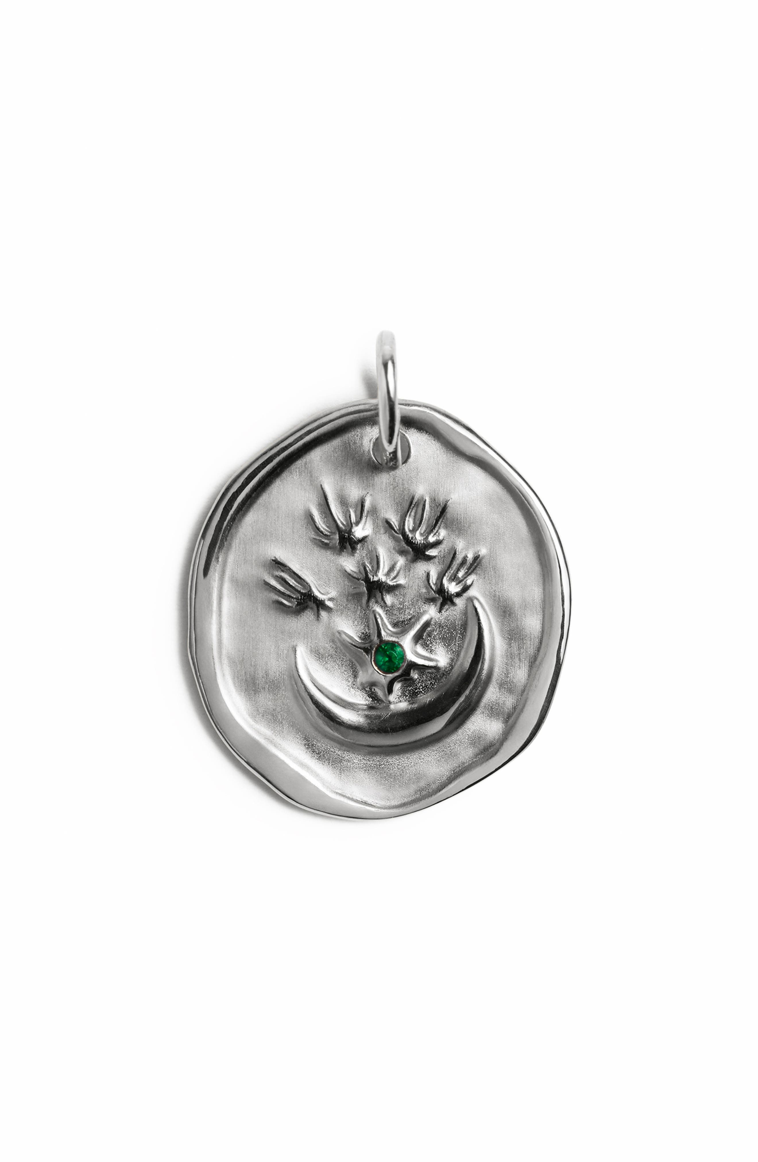 Monica Vinader Birthstone Coin Pendant In Sterling Silver/emerald