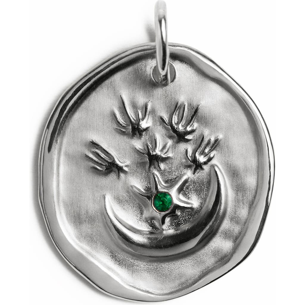 Monica Vinader Birthstone Coin Pendant In Sterling Silver/emerald