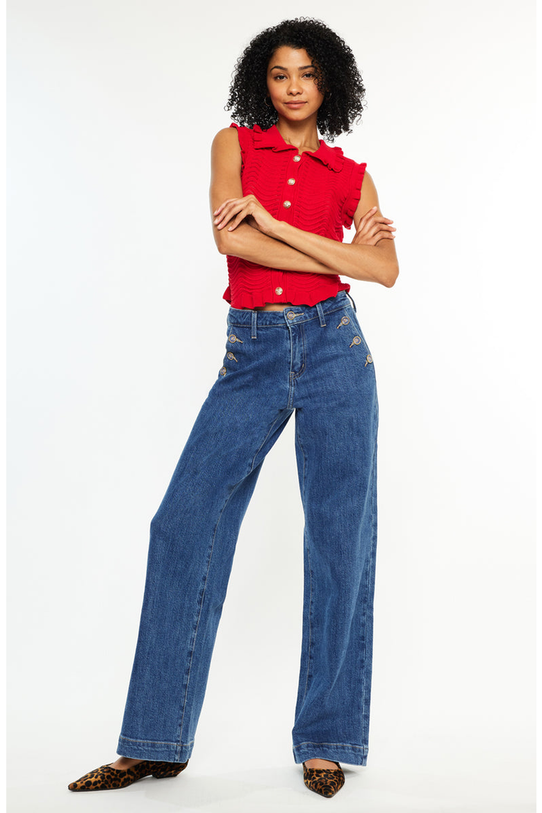 Sol High Rise Wide Leg Trousers, Alternate, color, Dark Wash