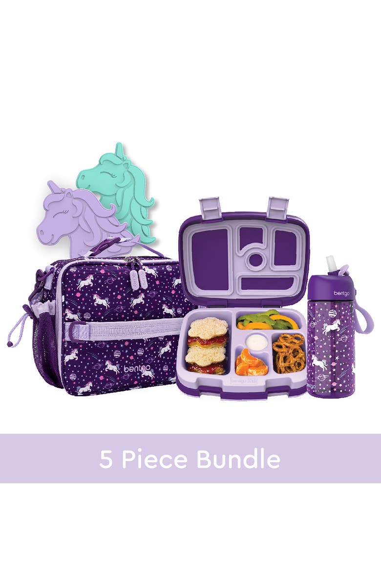 BENTGO Kids' Print Back to Lunch 5-Piece Set, Alternate, color, Lavender/ Purple