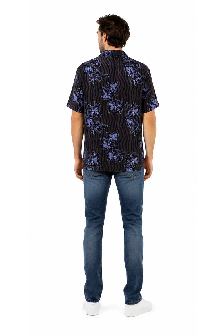 Tropical Print Button-Down Hawaiian Camp Shirt, Alternate, color, Provence Lavender