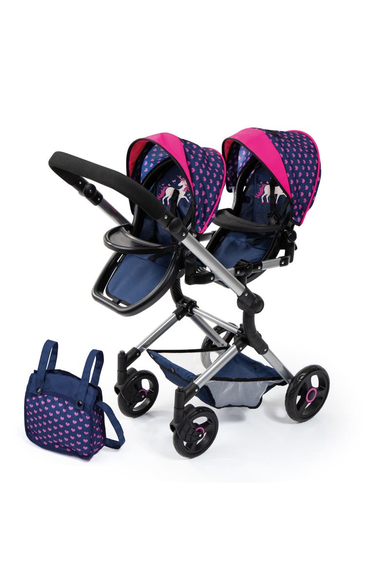 Bayer Twin Doll Pram Neo, Blue With Unicorn and Hearts, 18 Inch, Alternate, color, Multicolored