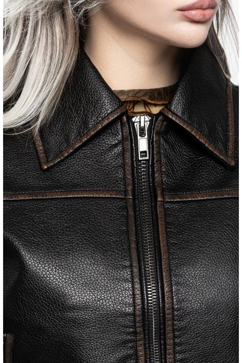 Ermania Crop Faux Leather Jacket, Alternate, color, Black