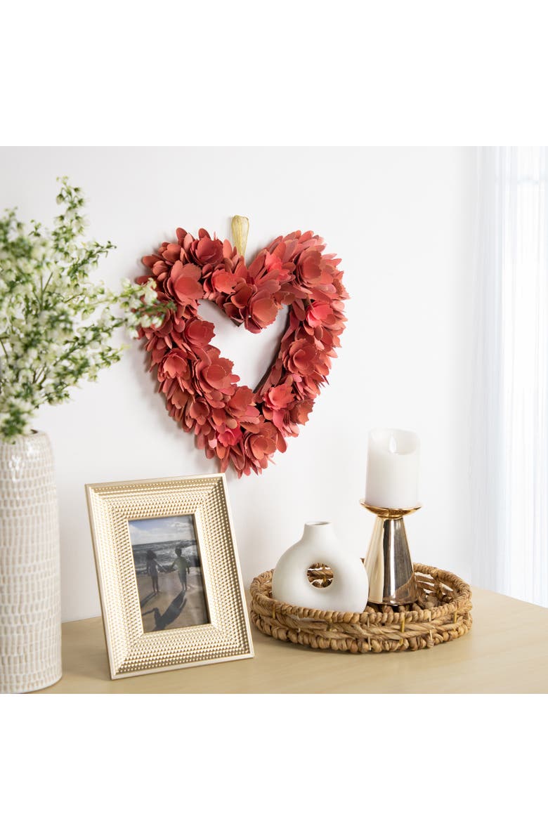 Northlight Wooden Floral Heart Valentine's Day Wreath - 14" - Salmon Pink, Alternate, color, Pink