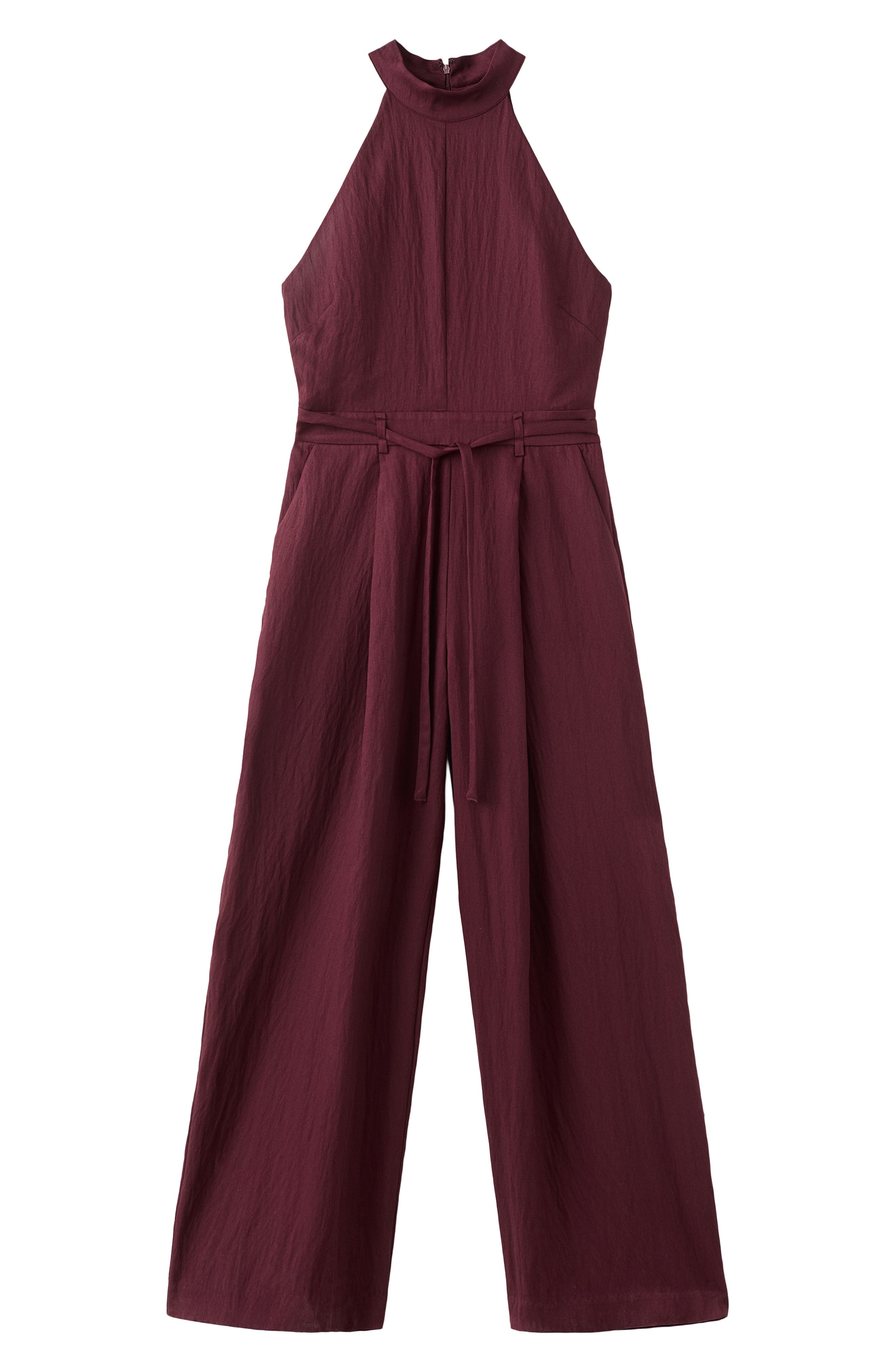 Mango Sleeveless Wide Leg Jumpsuit In Burgundy