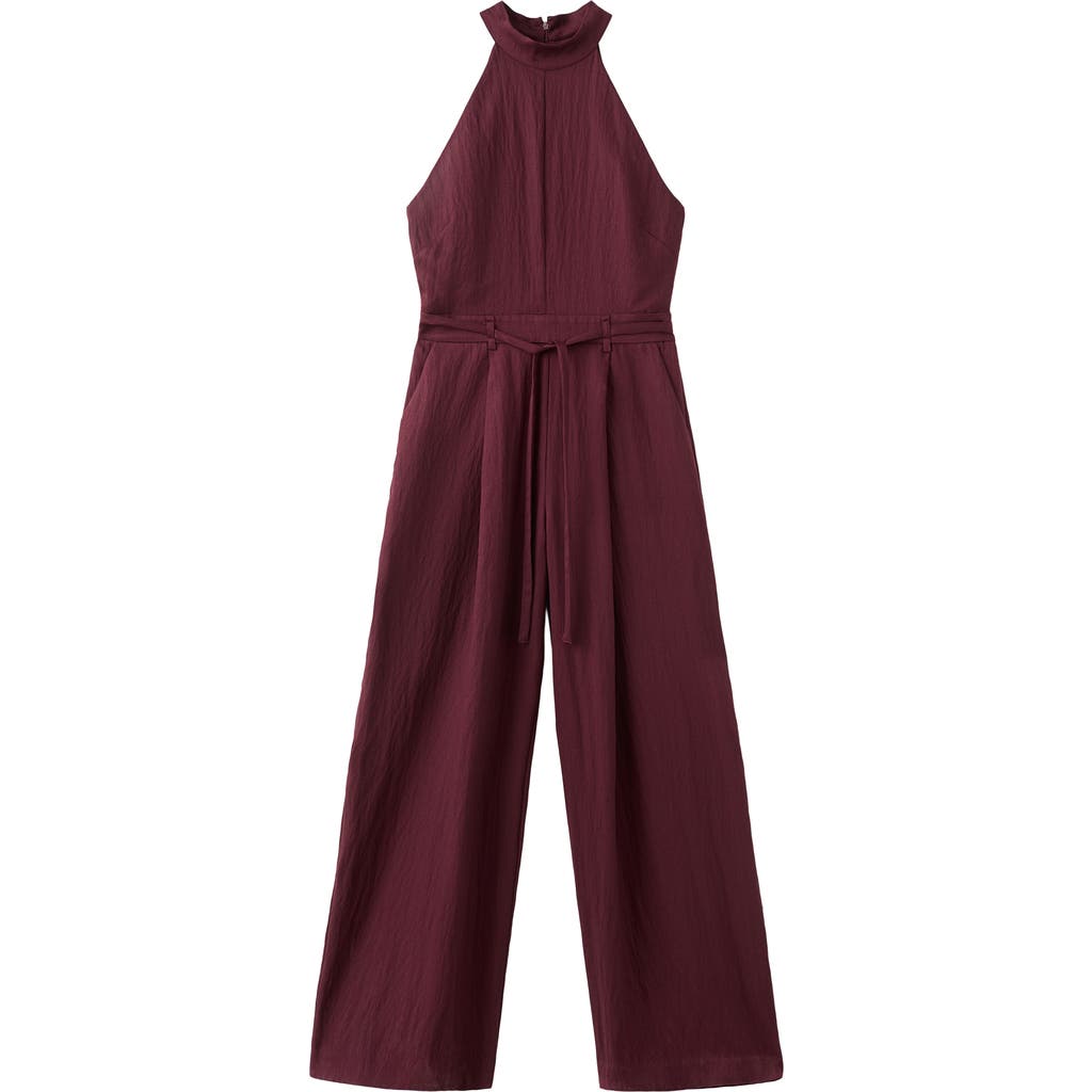 Mango Sleeveless Wide Leg Jumpsuit In Burgundy