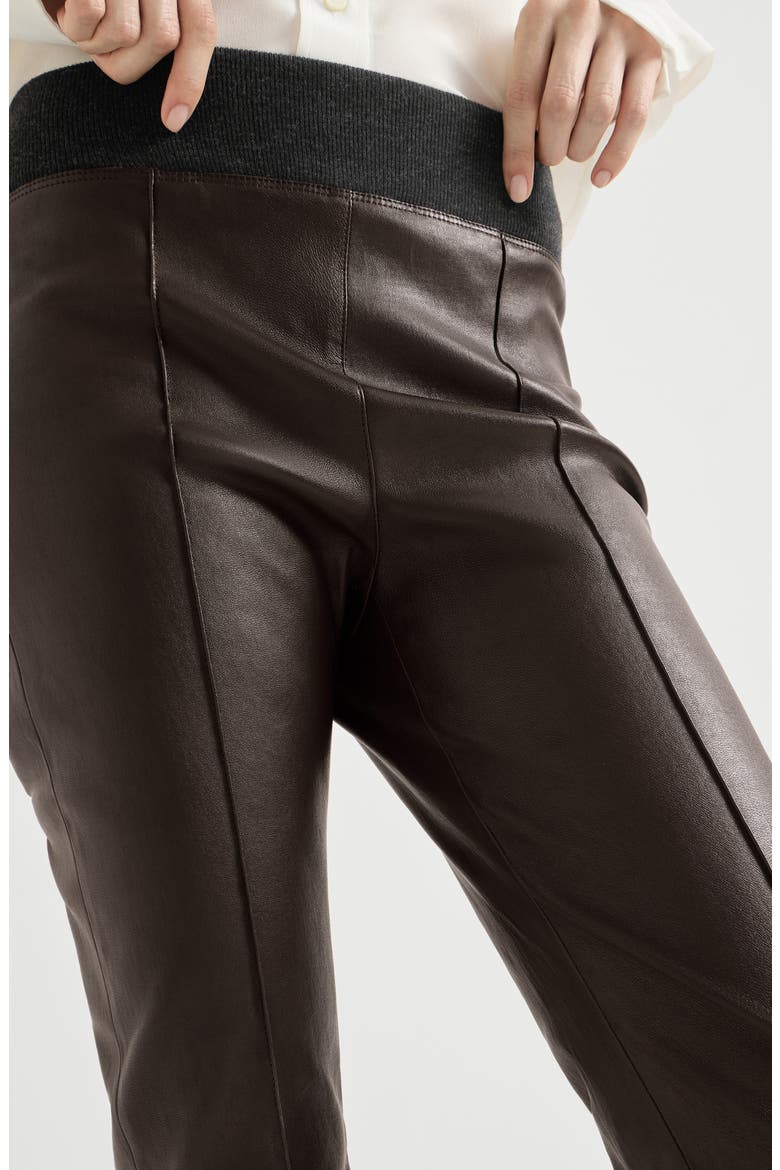Stretch nappa leather leggings, Alternate, color, Rust Brown