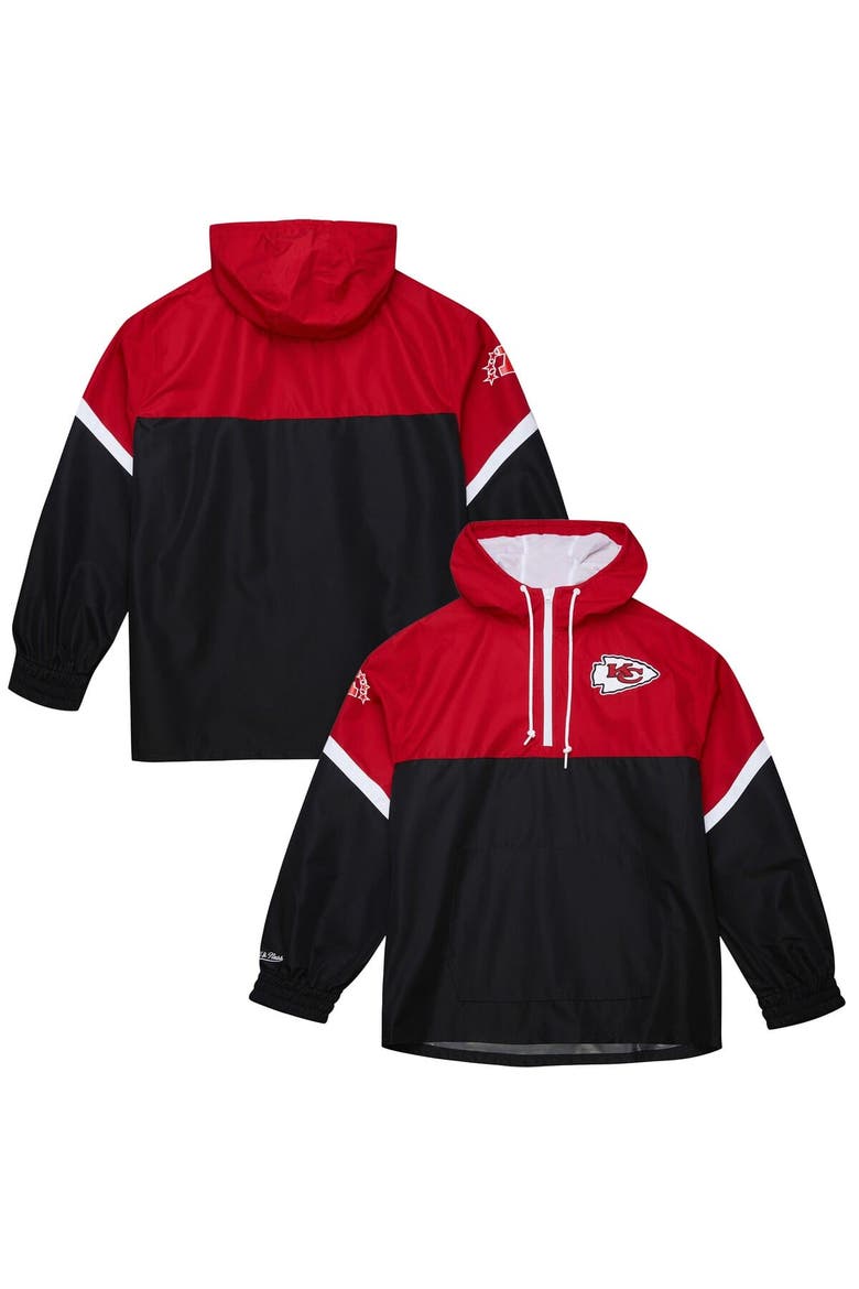 Men's Mitchell & Ness Red/Black Kansas City Chiefs Tie Breaker Vintage Logo Lightweight Anorak Half-Zip Windbreaker, Main, color, Red