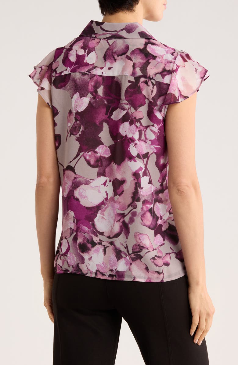 Calvin Klein Ruffle Front Cap Sleeve Top, Alternate, color, Aubergine Multi