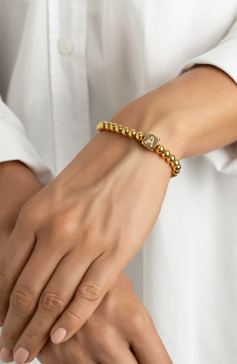 Adornia Crystal Initial Stretch Bracelet, Alternate, color, Gold-A