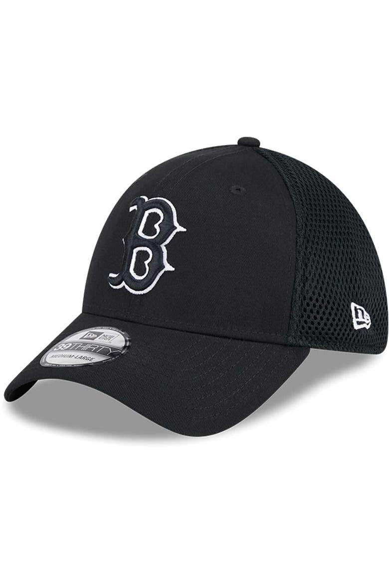 Men's New Era Boston Red Sox Evergreen Black & White Neo 39THIRTY Flex Hat, Main, color, Black