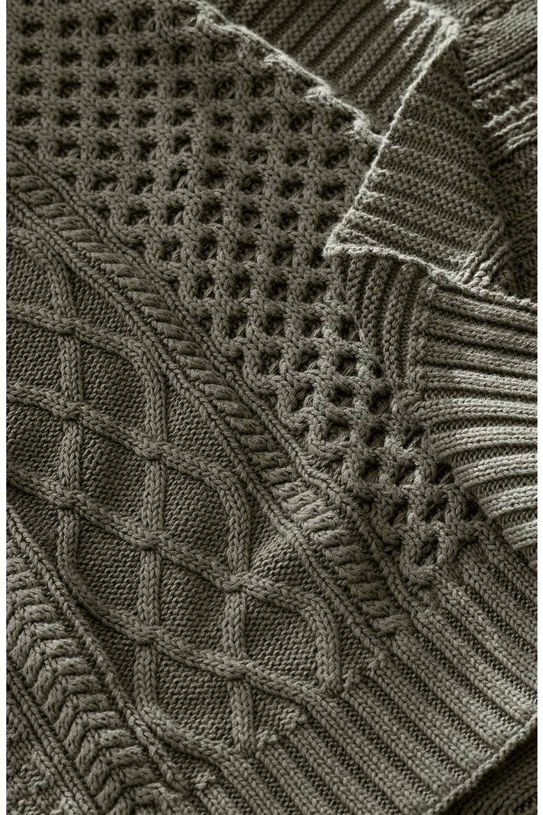 Aran Cable Organic Cotton Knit Throw Blanket, Alternate, color, JUNIPER