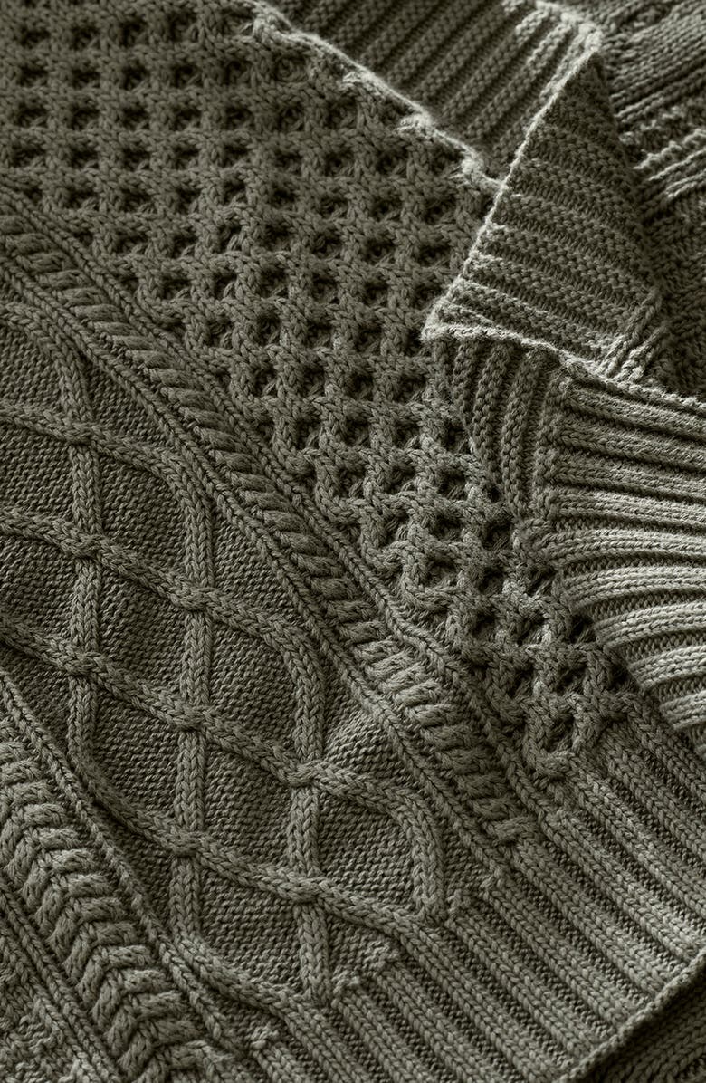 Boll & Branch Aran Cable Organic Cotton Knit Throw Blanket, Alternate, color, Juniper
