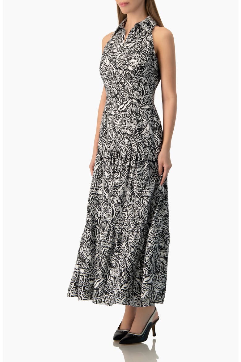 Abstract Graphic Print Halter-Neck Fitted Maxi Dress, Alternate, color, Black