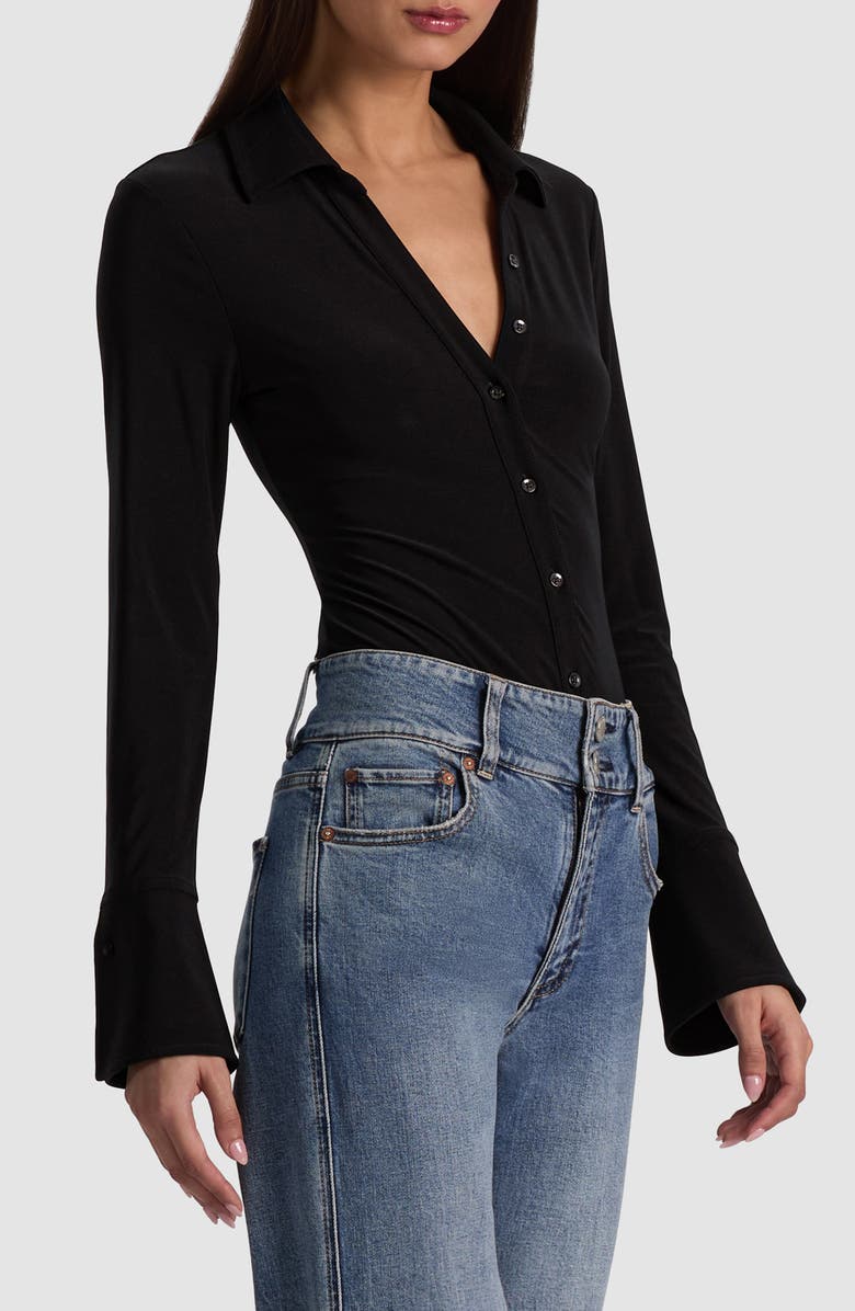 Alice + Olivia Freya Long Sleeve Nipped Waist Bodysuit, Alternate, color, Black