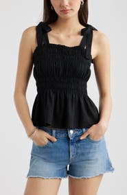 BP. Smocked Linen Blend Tank