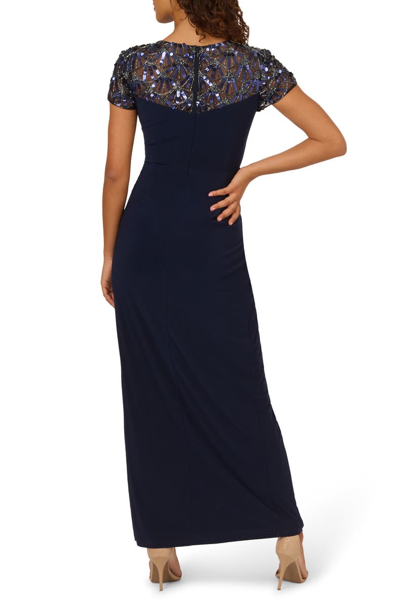 Adrianna Papell Sequin & Bead Yoke Jersey Column Gown, Alternate, color, 