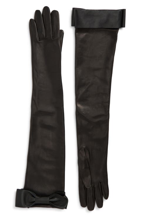 Bow Lambskin Leather Opera Gloves