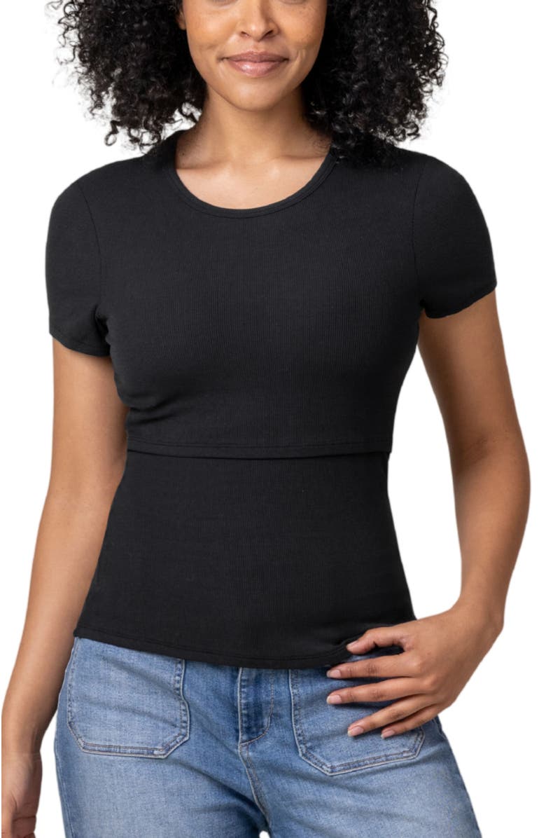 Kindred Bravely Ribbed Crew Neck Nursing T-shirt, Main, color, Black