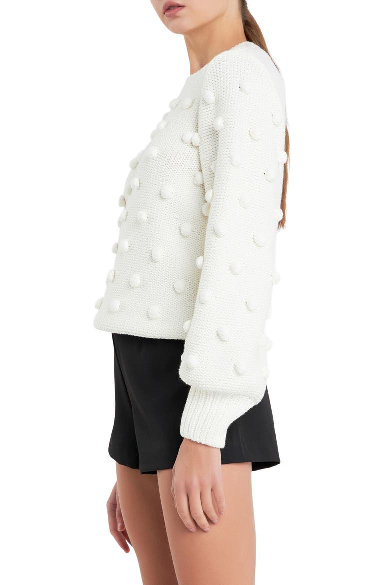 Pompom Crewneck Sweater, Alternate, color, IVORY