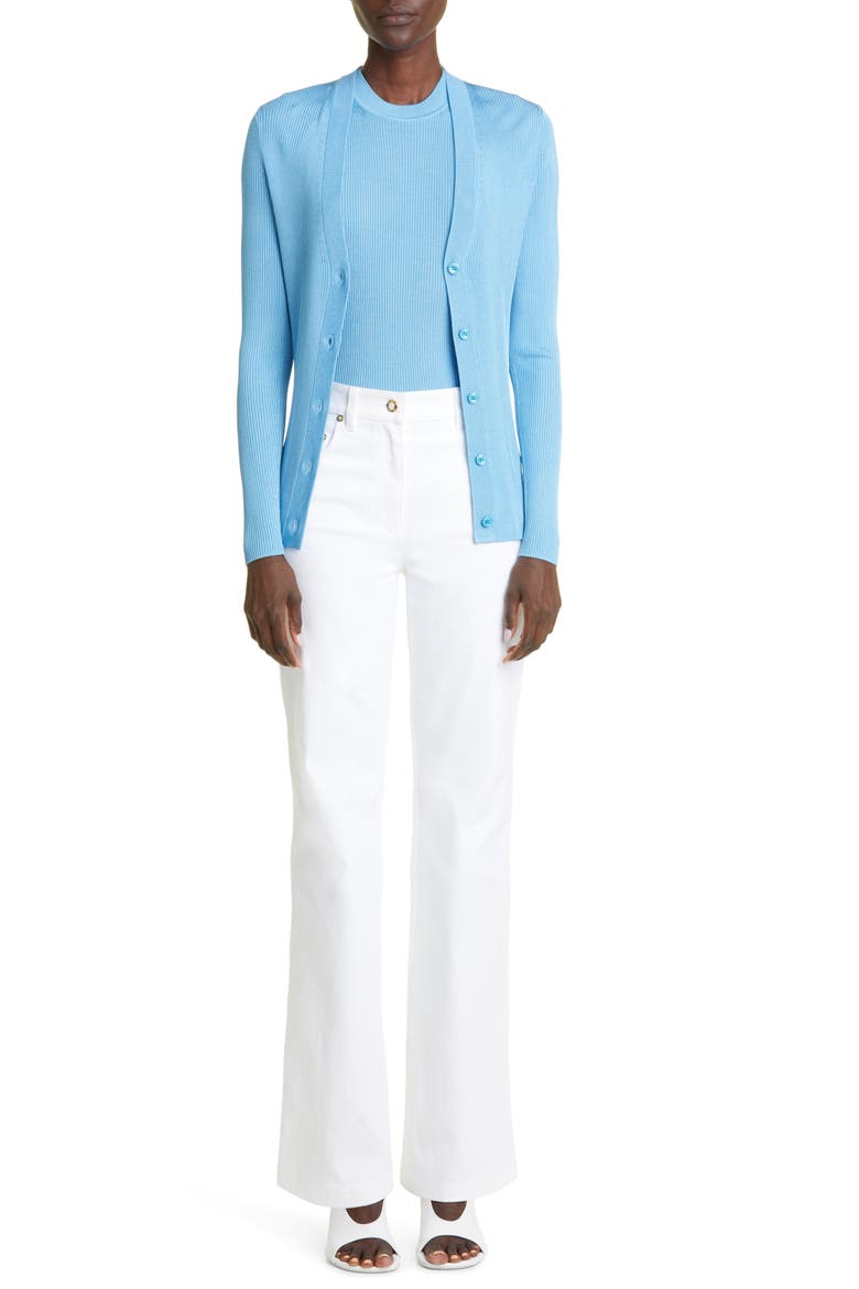Mixed Rib V-Neck Cardigan, Alternate, color, BLUE