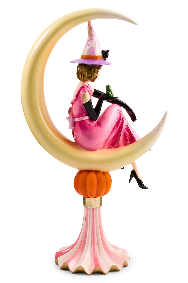 Glam-O-Ween Witch on Moon Figurine, Alternate, color, PINK