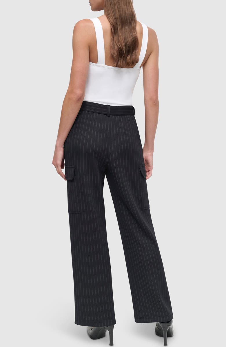 DKNY Pinstripe Belted Wide Leg Cargo Pants, Alternate, color,