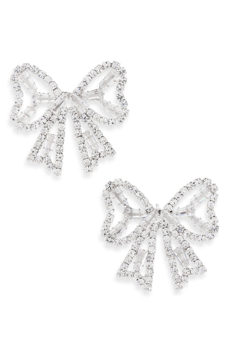Tasha Crystal Bow Stud Earrings, Main, color, Silver/Crystal