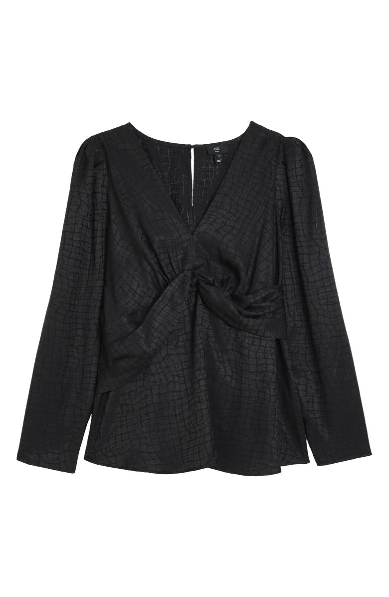 River Island Jacquard Twist Front Long Sleeve Blouse, Alternate, color,