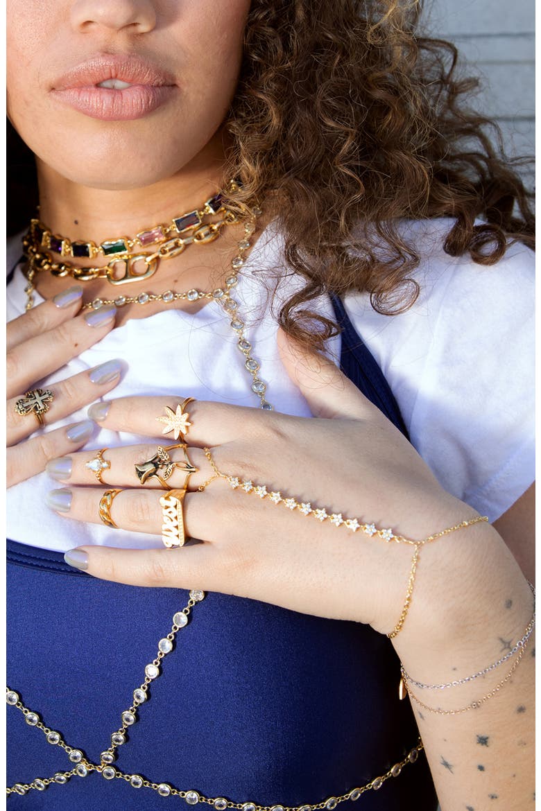 Twinkle Flower Hand Chain, Alternate, color, GOLD