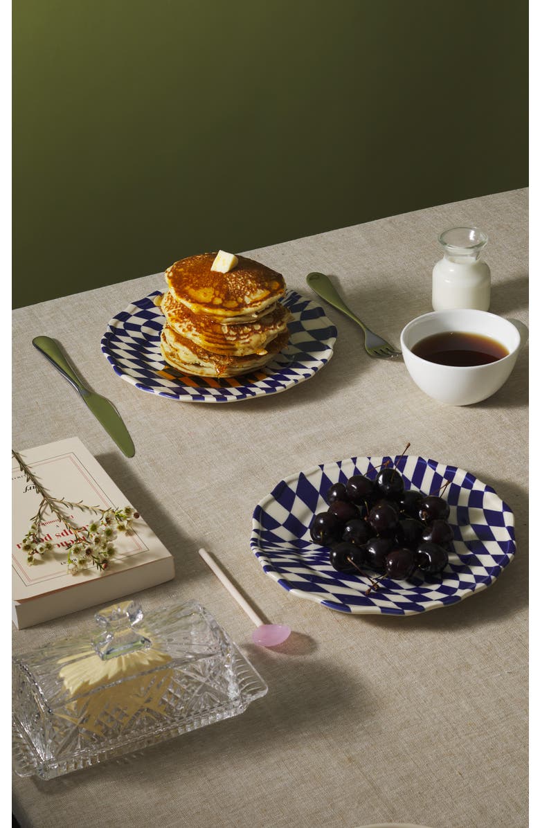 Maison Madison Home Mafalda 9'' Dessert Plate Set of 4, Alternate, color, Blue/Checkered