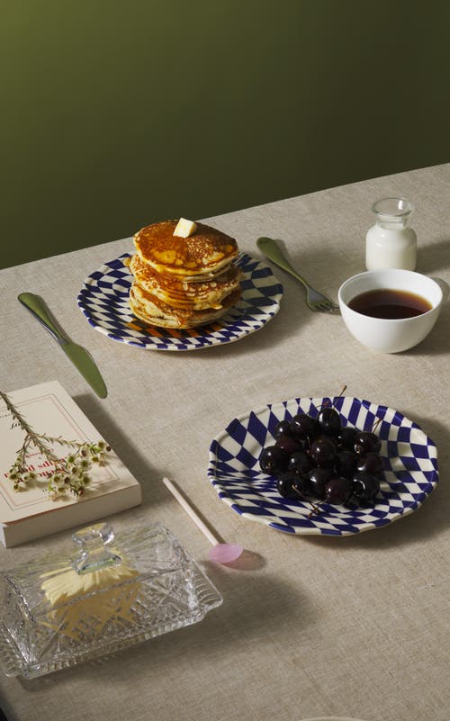 Maison Madison Home Mafalda 9'' Dessert Plate Set Of 4 In Blue/checkered