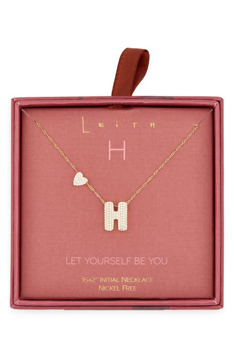 Cubic Zirconia Heart & Bubble Initial Pendant Necklace