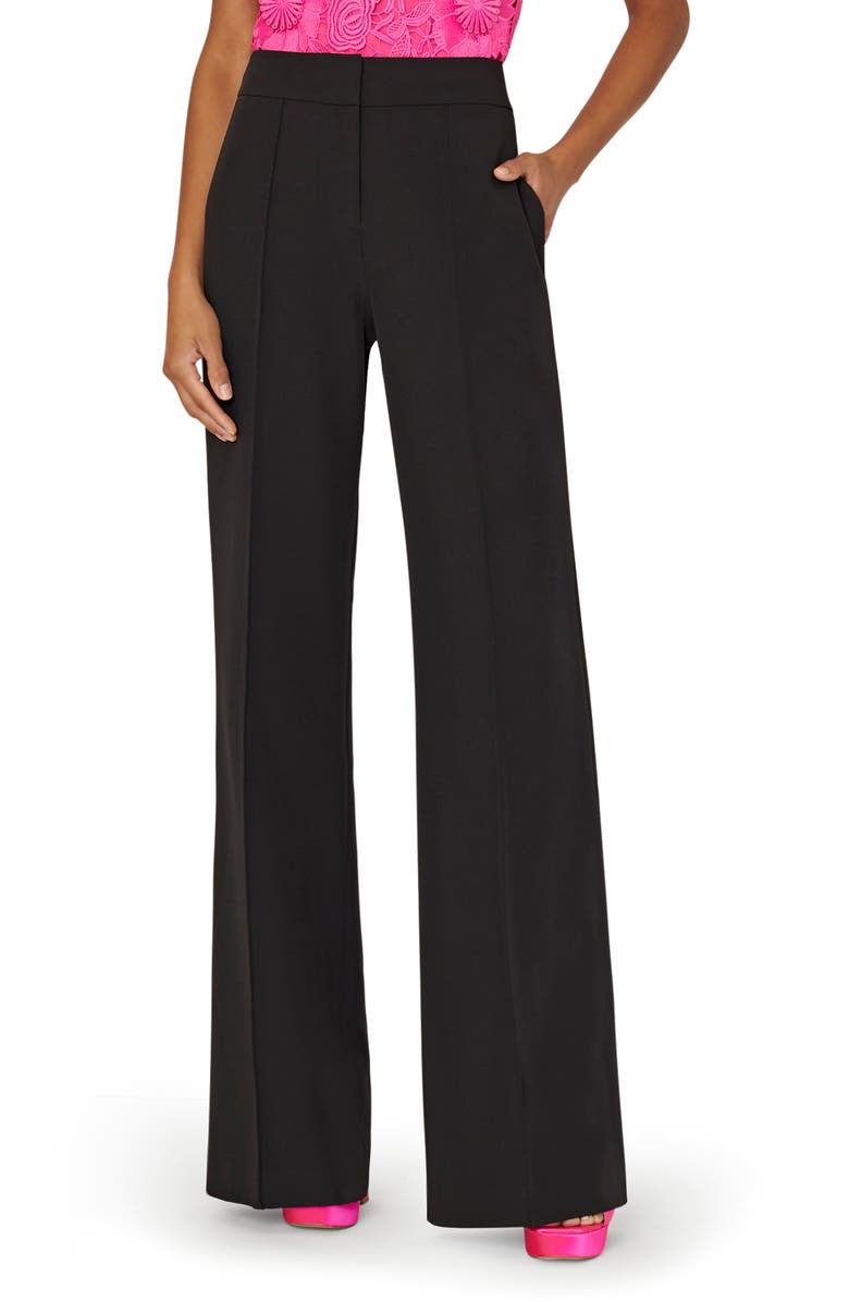 Milly Nash High Waist Cady Wide Leg Pants, Main, color, Black