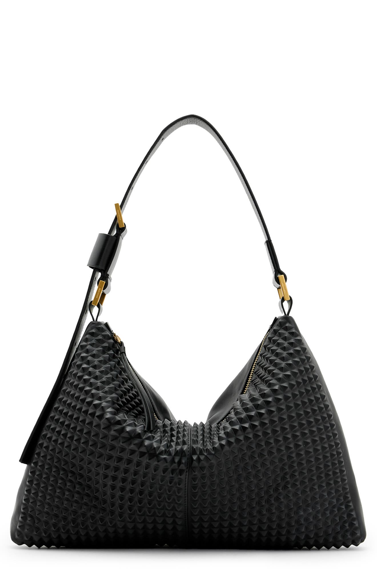 AllSaints Edbury Stud Leather Shoulder Bag, Main, color, 