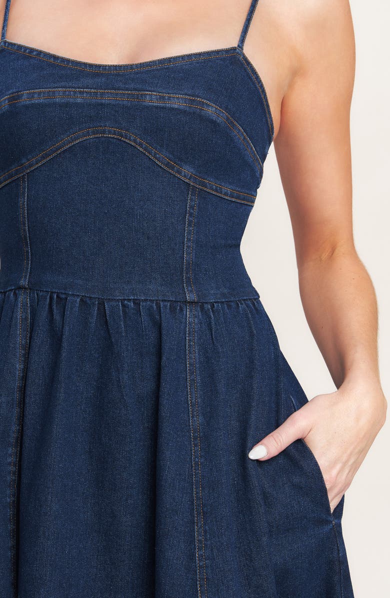 FLYING TOMATO Fit & Flare Denim Maxi Dress, Alternate, color, Medium Indigo