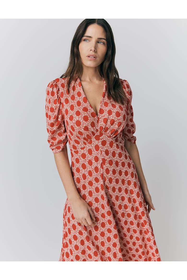 Madi Crepe Floral Midi Dress, Alternate, color, Red Floral