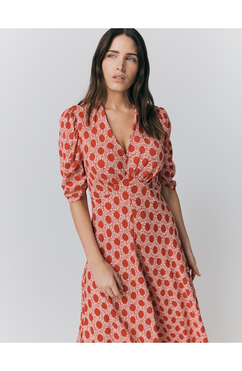 Ghost London Madi Crepe Floral Midi Dress, Alternate, color, Red Floral