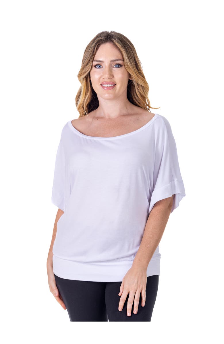 24seven Comfort Apparel Loose Fit Dolman Top with Wide Sleeves, Main, color, White