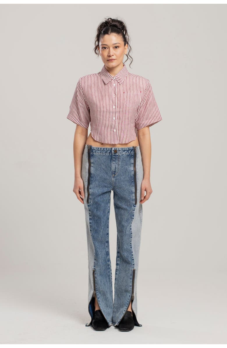 PCFG Pure Linen Free Heaven Red Striped Crop Shirt, Alternate, color, Red  White