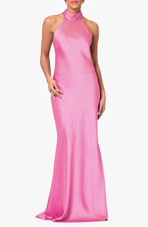 Halter Neck Satin Sheath Gown (Regular & Petite)