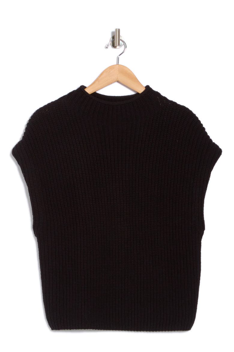 Mock Neck Cap Sleeve Cotton Blend Sweater, Alternate, color, BLACK