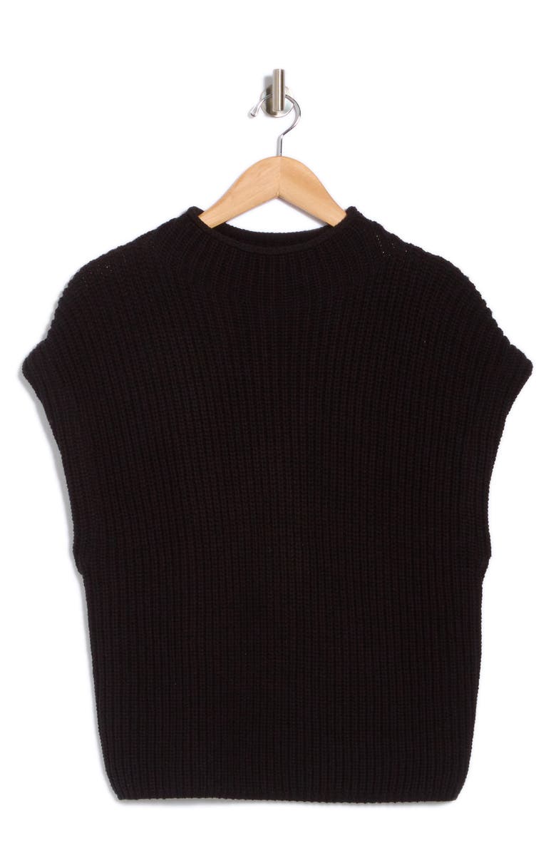 Leith Mock Neck Cap Sleeve Cotton Blend Sweater, Alternate, color, Black