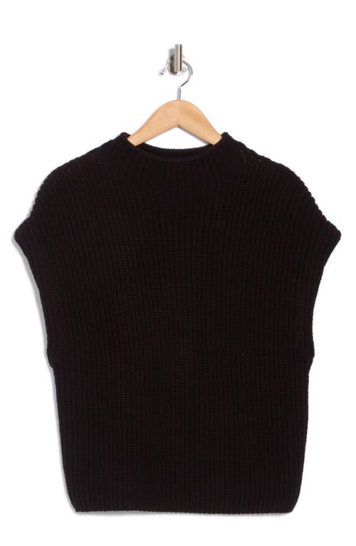 Leith Mock Neck Cap Sleeve Cotton Blend Sweater In Black