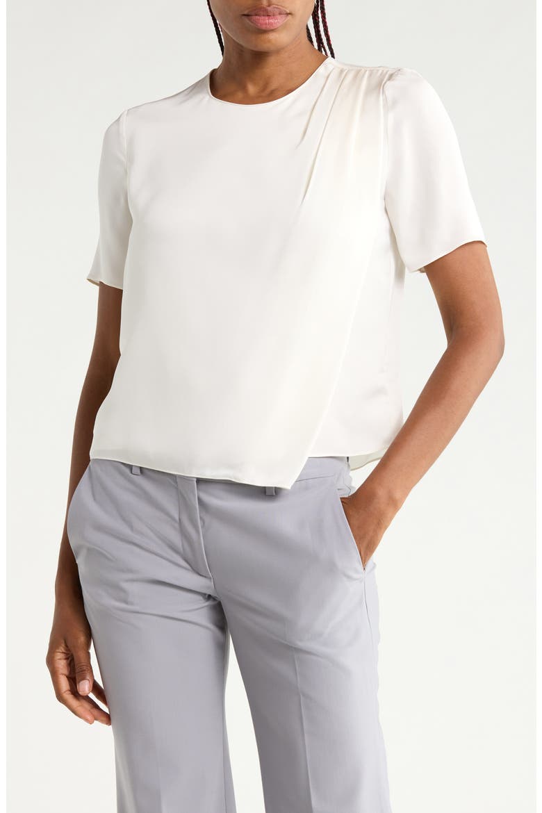 Draped Shoulder Silk Top, Main, color, IVORY